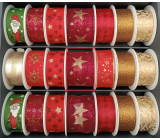 Nekupto Fabric Christmas ribbon Dark red gold stars 40 mm x 2 m