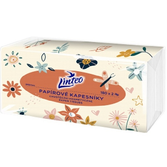 Linteo white paper handkerchiefs 2 ply 180 pcs in bag