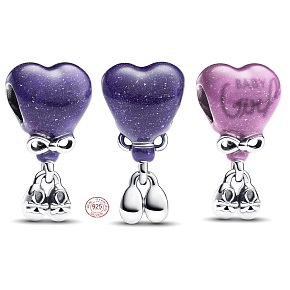 Charm Sterling silver 925 Heart and booties, Baby Girl, bead on bracelet family
