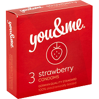 You & Me Strawberry transparent lubricated condom with strawberry scent, 3 pcs
