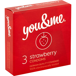 You & Me Strawberry transparent lubricated condom with strawberry scent, 3 pcs