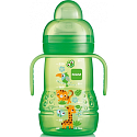 I have a Trainer drinking training bottle with a soft spout and handles, various designs and colors, 4+ months, 220 ml.