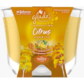 Glade Maxi Sparkling Citrus Sunrise with the scent of lemon, cardamom and ginger scented candle in a glass, burning time up to 52 hours 224 g