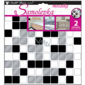3D Mosaic Wall Sticker, Tile Imitation, Black and White, 2 Sheets 25.5 x 25.5 cm