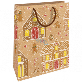 Nekupto Gift kraft bag 28 x 37 cm Christmas Houses, gingerbread 602 WKHL