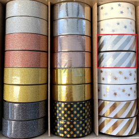Ditipo Deco Glam decorative tape White and silver stripes 5 m x 15 mm