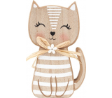 Wooden cat with bow and white stripes 15 cm