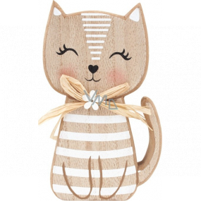 Wooden cat with bow and white stripes 15 cm