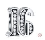 Charm Sterling silver 925 16 anniversary, bead on bracelet