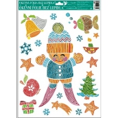 Window film without adhesive cheerful images from lines boy on skis 42 x 30 cm