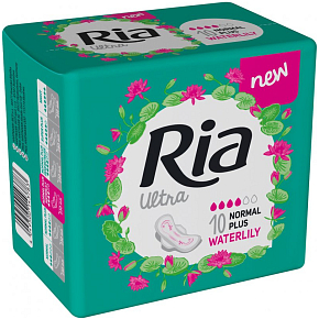 Ria Ultra Normal Plus Waterlily sanitary pads with wings 10 pieces