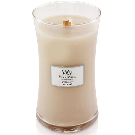 WoodWick White Honey 609.5 g large glass candle with wooden wick and lid