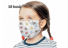 3-layer protective medical non-woven disposable, low respiratory resistance for children 10 pieces white paw print