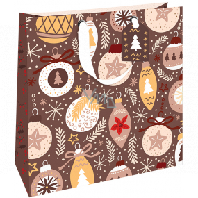 Nekupto Gift paper bag luxury 33 x 33 cm Christmas brown with decorations WLIL 1979
