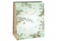 Ditipo Gift paper bag 32.4 x 10.2 x 45.5 cm Christmas light green - twigs, snowflakes