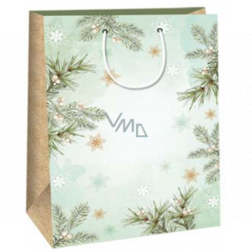 Ditipo Gift Paper Bag 32.4 x 10.2 x 45.5 cm Christmas Light Green - Branches, Snowflakes