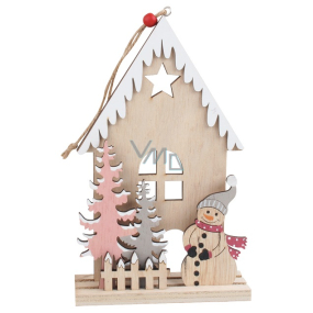 Wooden house with snowman for hanging 20 cm