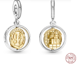 Sterling silver 925 Harry Potter - 9 and 3/4, Hedwig, rotating bracelet pendant