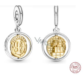 Sterling silver 925 Harry Potter - 9 and 3/4, Hedwig, rotating bracelet pendant