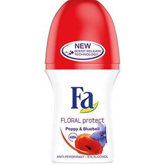 Fa Floral Protect Poppy & Bluebell ball antiperspirant deodorant roll-on for women 50 ml