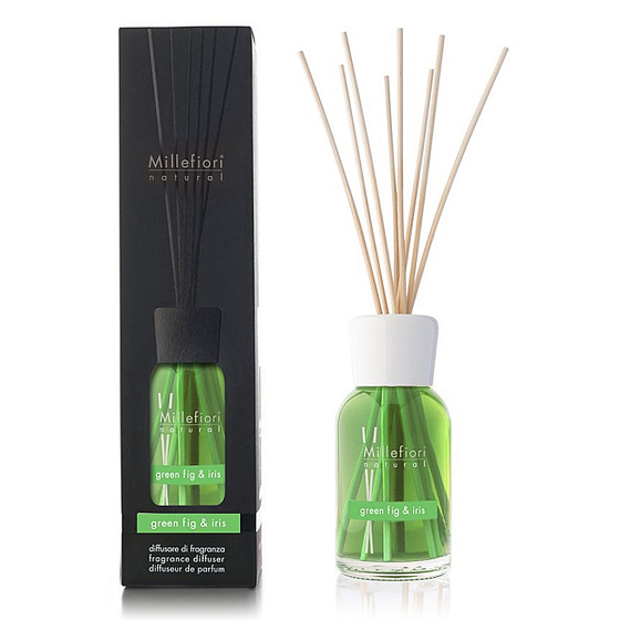 Millefiori Milano Natural Green Fig & Iris - Green Fig and Iris Diffuser 500 ml + 12 stalks in the length of 35 cm for large spaces The filling lasts 6-7 months