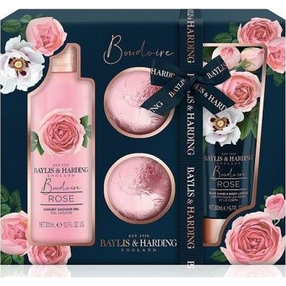 Baylis & Harding Fresh Rose Shower Cream 300 ml + Body Lotion 200 ml + Sparkling Ballistic Bath Ball 2 x 70 g, cosmetic set