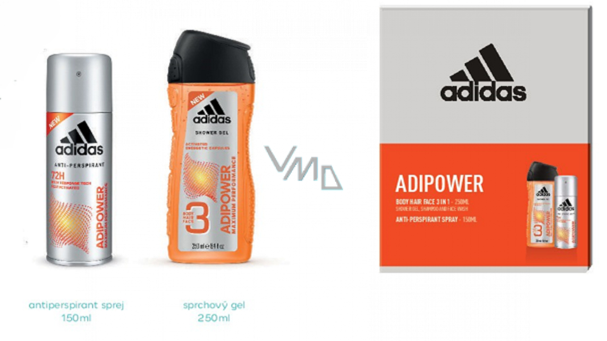 Adidas Adipower antiperspirant deodorant spray for men 150 ml + shower gel 250 ml, cosmetic set