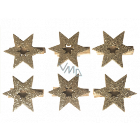 Wooden star on a peg gold 4 cm 6 pieces