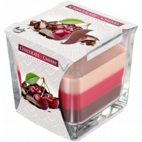 Bispol Chocolate & Cherry - Chocolate and cherry tricolor scented candle glass, burning time 32 hours 170 g