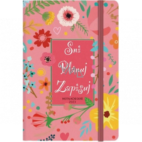 Albi Diary 2023 Journal motivational medium Pink with flowers 17 x 11 x 1,4 cm