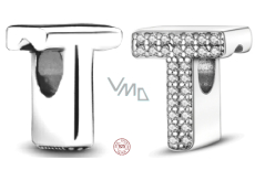 Charm Sterling silver 925 Alphabet letter T, bead for bracelet