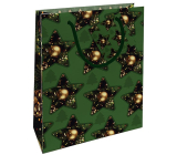 Nekupto Gift paper bag 23 x 18 x 10 cm Christmas green, stars