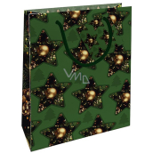 Nekupto Gift paper bag 23 x 18 x 10 cm Christmas green, stars