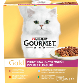 Purina Gourmet Gold for cats, beef with chicken, rabbit with liver, fish with spinach, duck with turkey, 8x85 g