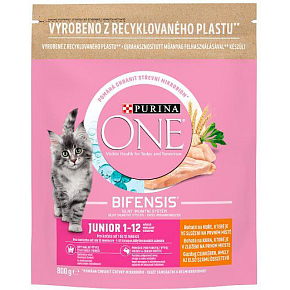 Purina One Junior cat food with chicken and whole grain cereals, 800 g