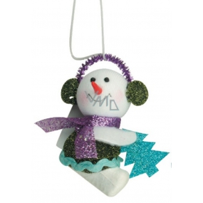 Snowman of colorful color with headphones for hanging 9 cm
