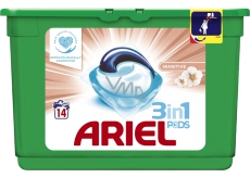 Ariel 3v1 Sensitive gelové kapsle na praní prádla 14 kusů 418,6 g