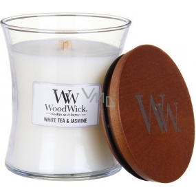 WoodWick White Tea & Jasmine - White tea and Jasmine scented candle with wooden wick and lid glass medium 275 g