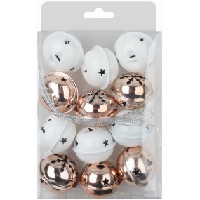 Jingle bells copper and white 4 cm, 12 pieces