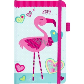 Albi Diary 2019 pocket with rubber band Flamingo with hearts 9.5 x 15 x 1.3 cm