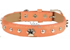 Collar Leather orange decorated with paws 2.5 x 55 cm