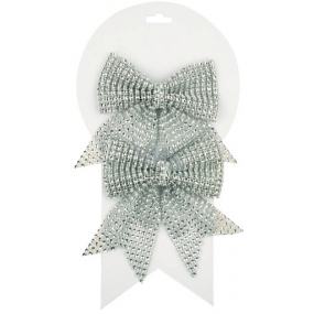 Silver Christmas bow with rhinestones 12 cm 2 pieces