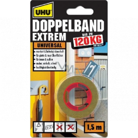 Uhu Doppelband Extrem 120 kg super strong double-sided adhesive tape for interiors and exteriors 1.5 m