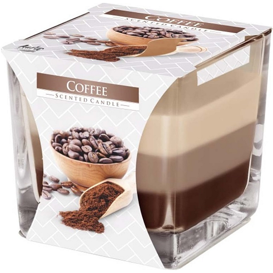 Bispol Coffee - Coffee tricolor scented candle glass, burning time 32 hours 170 g