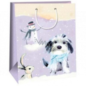 Ditipo Gift paper bag 32.4 x 10.2 x 44.5 cm purple dog with snowman DXA