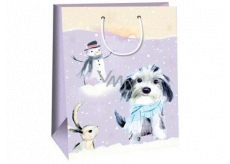 Ditipo Gift paper bag 32.4 x 10.2 x 44.5 cm purple dog with snowman DXA