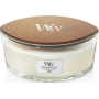 WoodWick Linen - Pure flax scented candle with wooden wide wick and glass boat lid 453 g