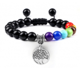 Chakra bracelet Tree of Life + Obsidian, natural stone, hand knitted, adjustable size, 8 mm ball, rescue stone