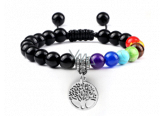 Chakra bracelet Tree of Life + Obsidian, natural stone, hand knitted, adjustable size, 8 mm ball, rescue stone