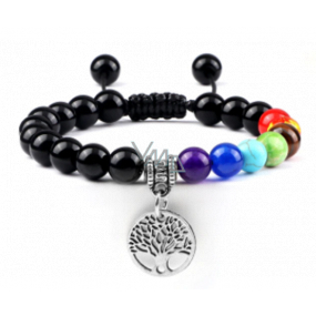 Chakra bracelet Tree of Life + Obsidian, natural stone, hand knitted, adjustable size, 8 mm ball, rescue stone